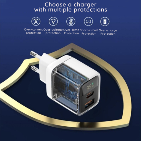 Incarcator Retea Techsuit 35W GaN USB-C si USB cu Afisaj LED Alb [5]