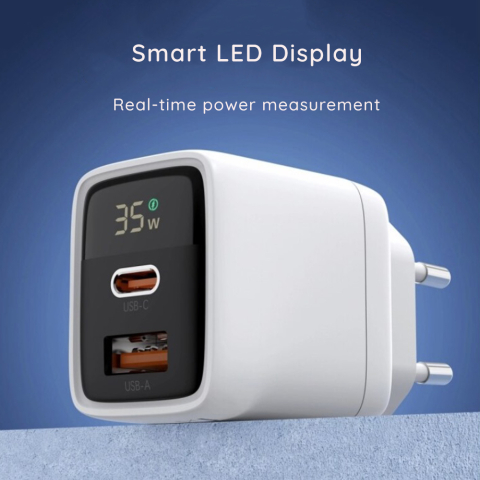Incarcator Retea Techsuit 35W GaN USB-C si USB cu Afisaj LED Alb [4]