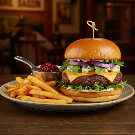 Burgers - Burger de vita Black Angus cu cartofi prajiti