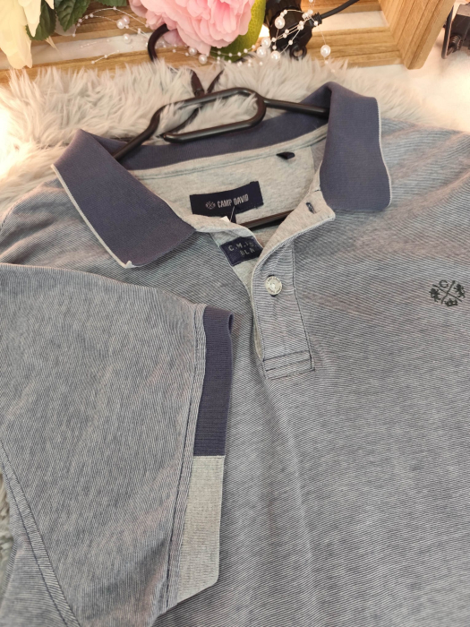 Tricou polo băieți-  albastru cu dungi finute albe [3]