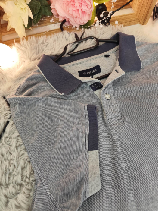 Tricou polo băieți-  albastru cu dungi finute albe [2]