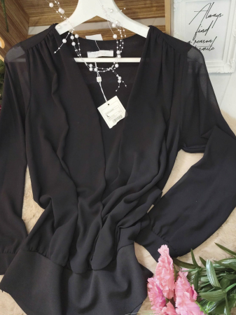 Bluze - Body elegant negru cu decolteu petrecut – Nou cu etichetă, Mărimea L