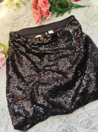 Fuste - Fustă mini cu paiete negre – Divided H&M, Mărimea S