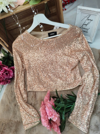 Bluze - Top crop cu paiete champagne – Mărimea M