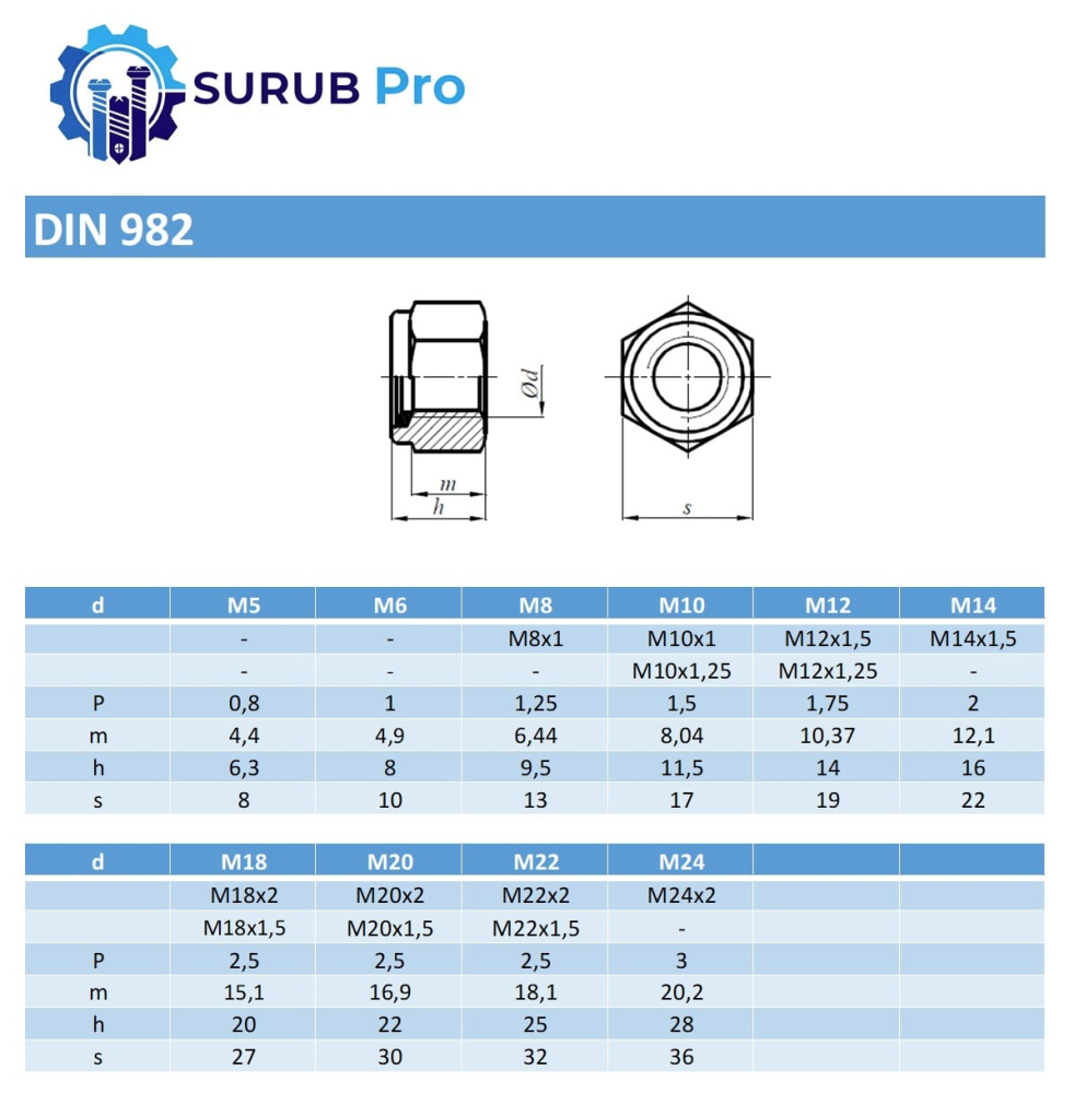 Piulita inalta cu autoblocare plastic DIN 982 maro 8 M8 otel zincat - cutie 500 buc [2]