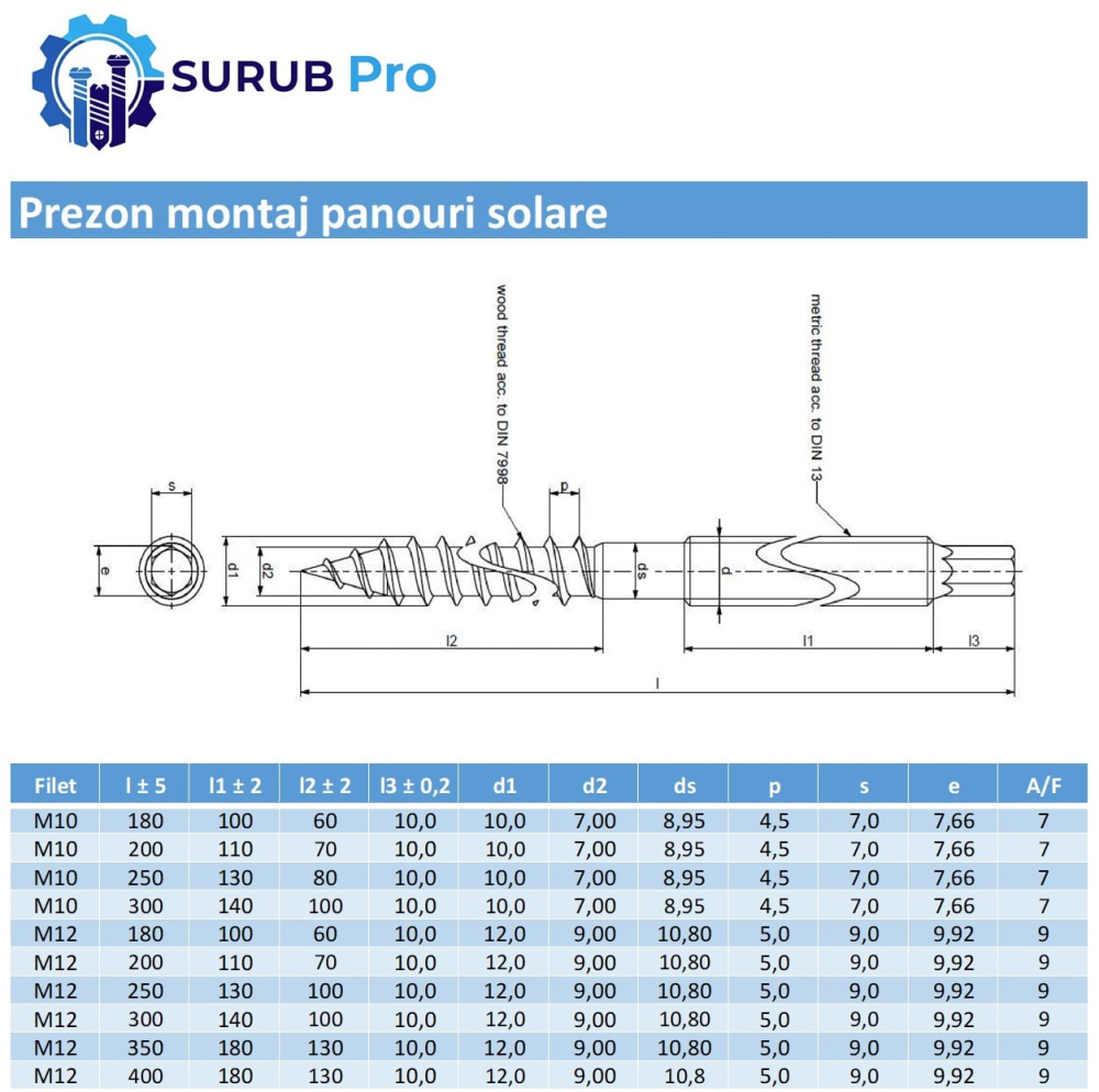 Prezon montaj panouri solare  M12x250 inox A2  - cutie 50 buc [2]