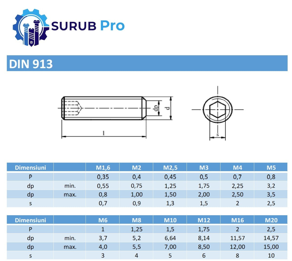 Stift cu imbus si cap plat DIN 913  M3x10 inox A2  - cutie 500 buc [3]