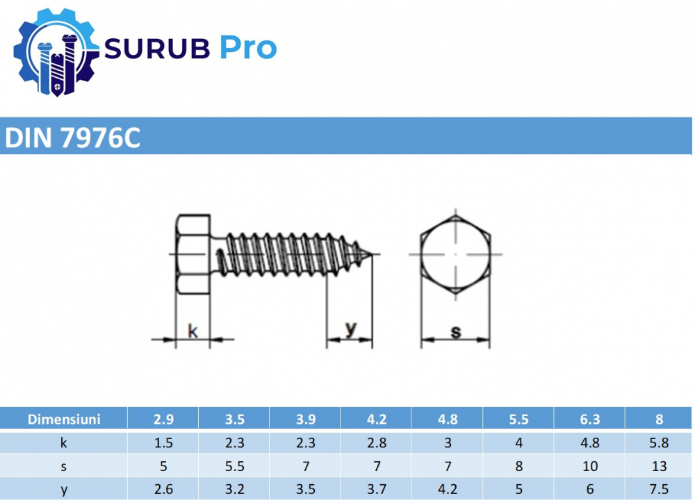 Surub autofiletant cap hexagonal DIN 7976C  4.8x60 inox A2  - cutie 200 buc [3]