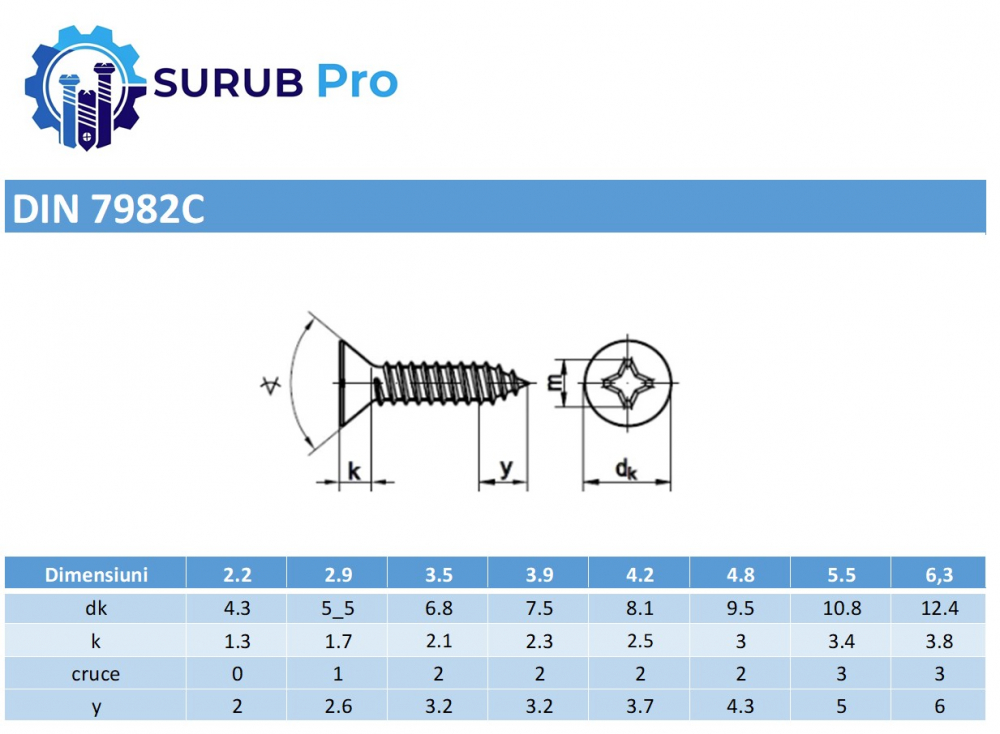 Surub autofiletant cap inecat DIN 7982C  2.9x9.5 inox A2  - cutie 1000 buc [3]