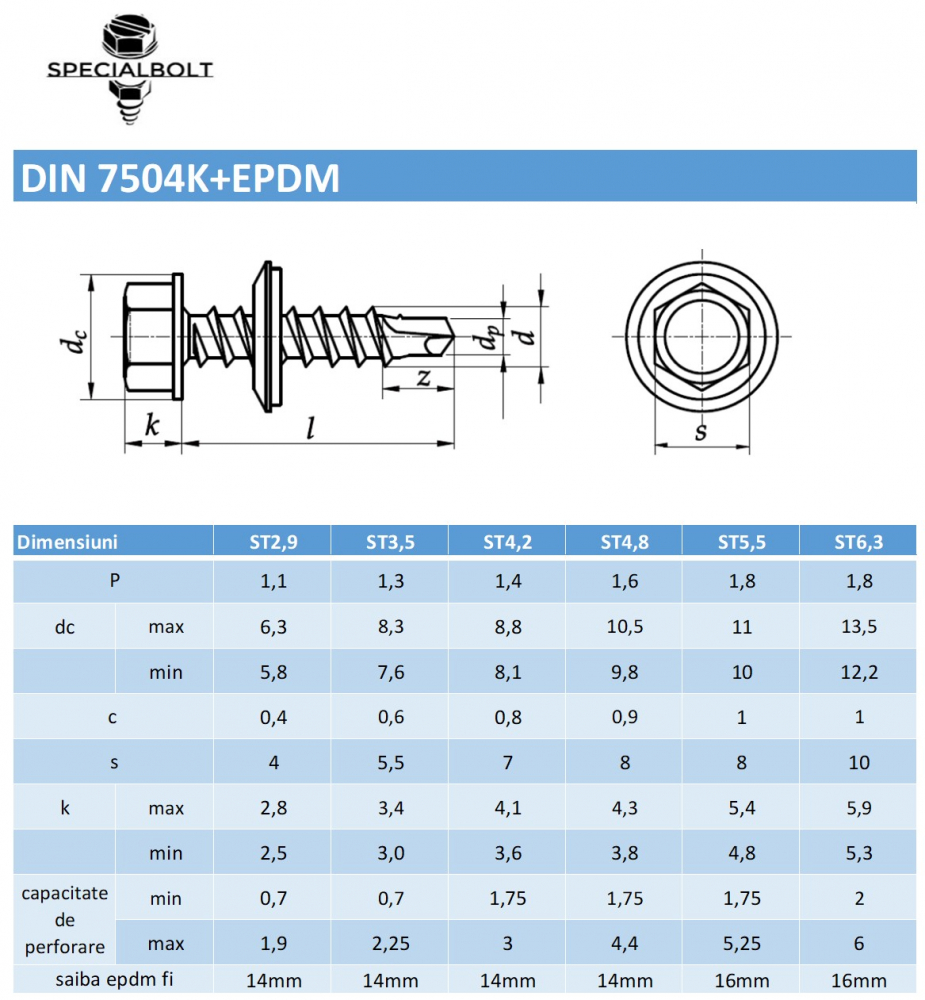 Surub autoforant cap hex. DIN 7504K+EPDM  4.8x19 otel zincat - cutie 500 buc [3]