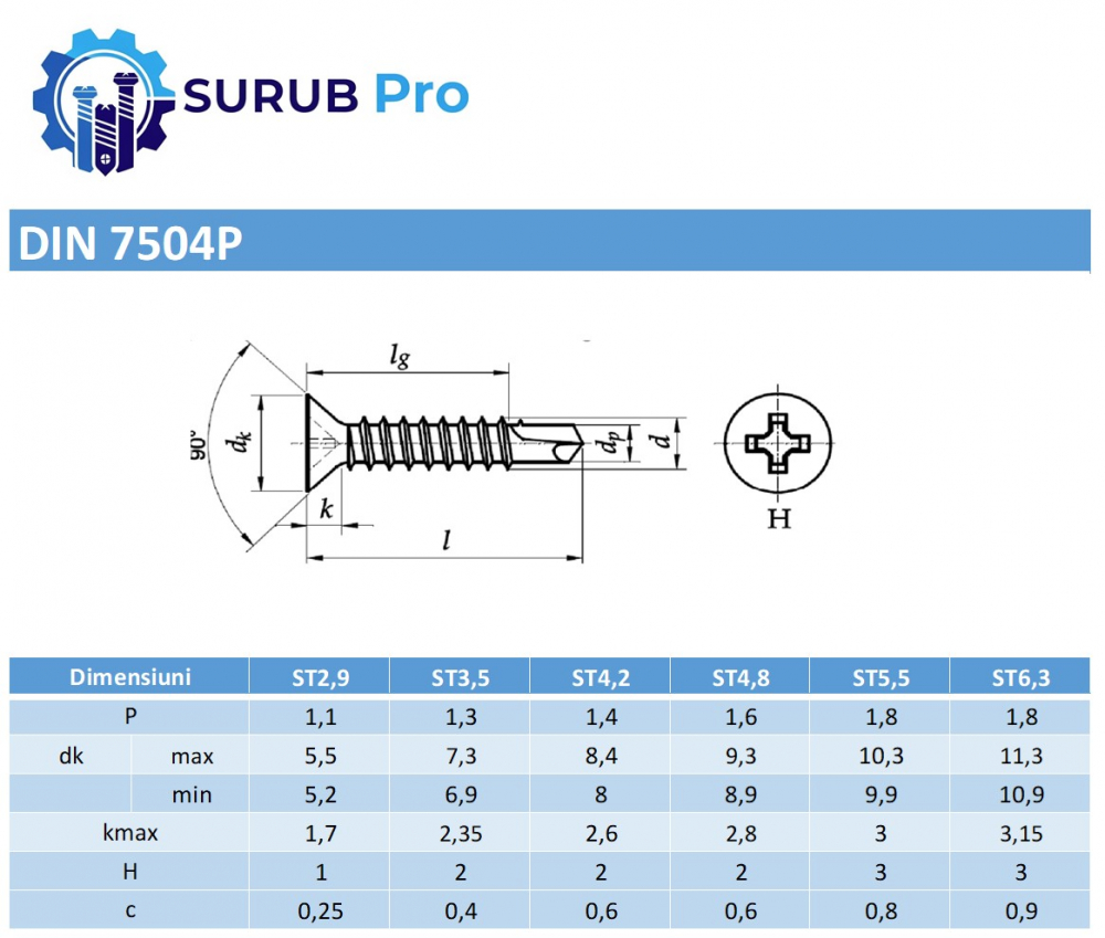 Surub autoforant cap inecat DIN 7504P  3.5x16 inox A2  - cutie 1000 buc [3]