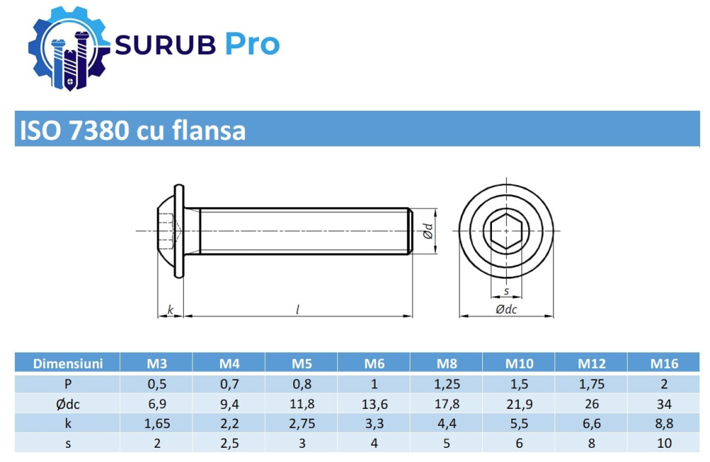Surub cap bombat imbus ISO 7380 cu flansa M5x35 inox A2  - cutie 200 buc [3]