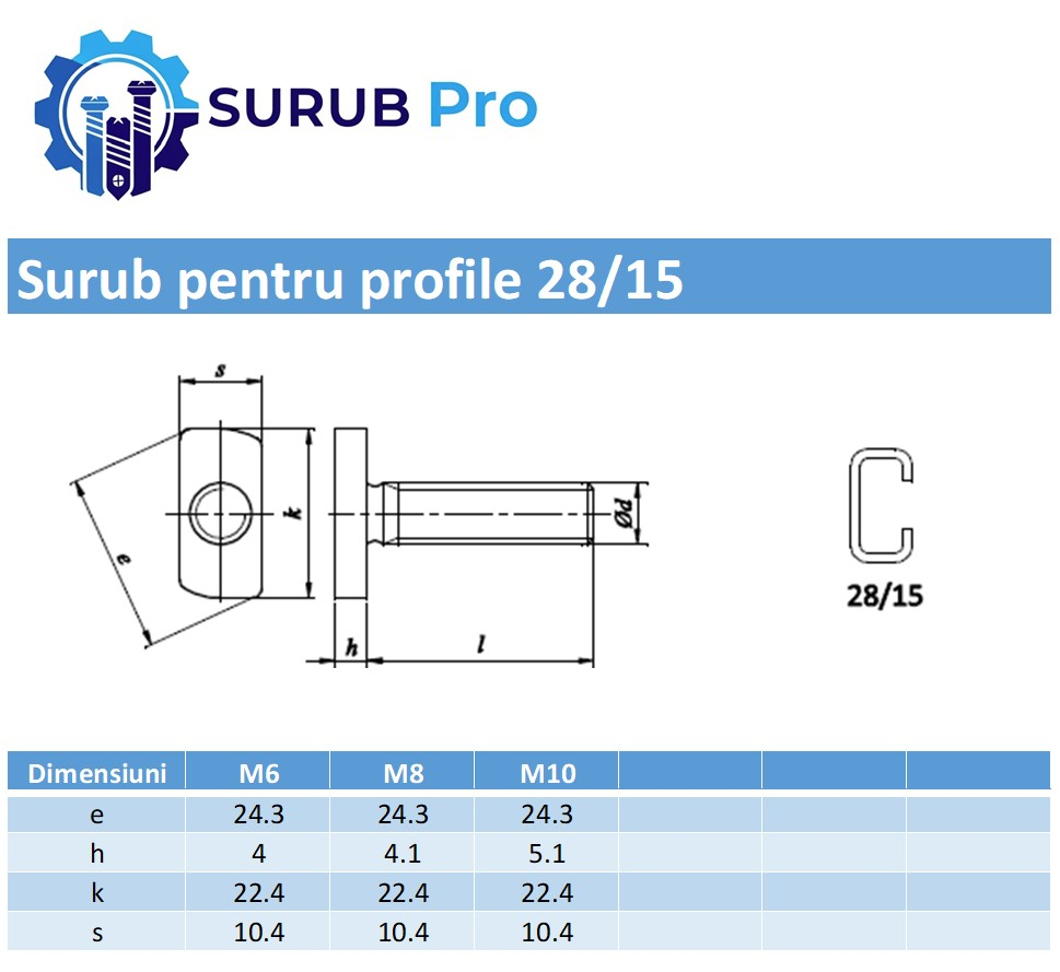 Surub cap T profil Halfen  TIP 28/15  M10x50 inox A2  - cutie 100 buc [2]