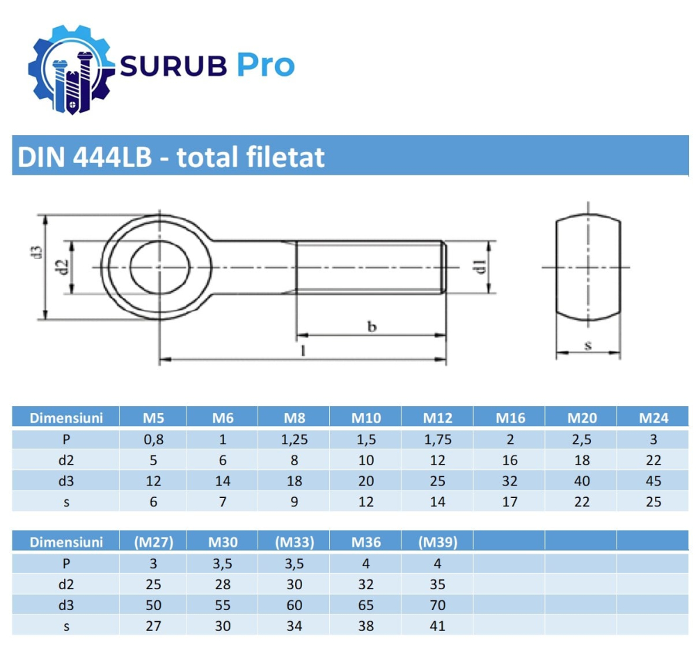 Surub cu ochi total filetat DIN 444LB  M8x60 otel zincat - cutie 100 buc [2]