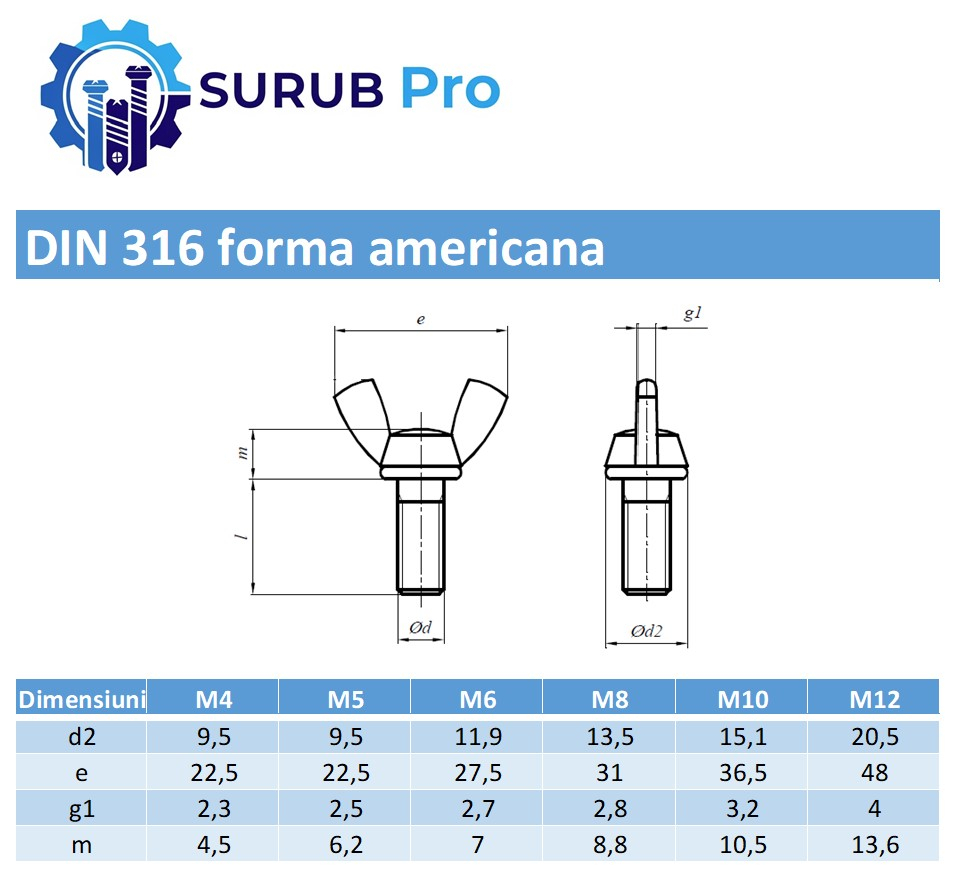 Surub fluture  DIN 316 forma americana  M6x20 inox A2  - cutie 50 buc [2]