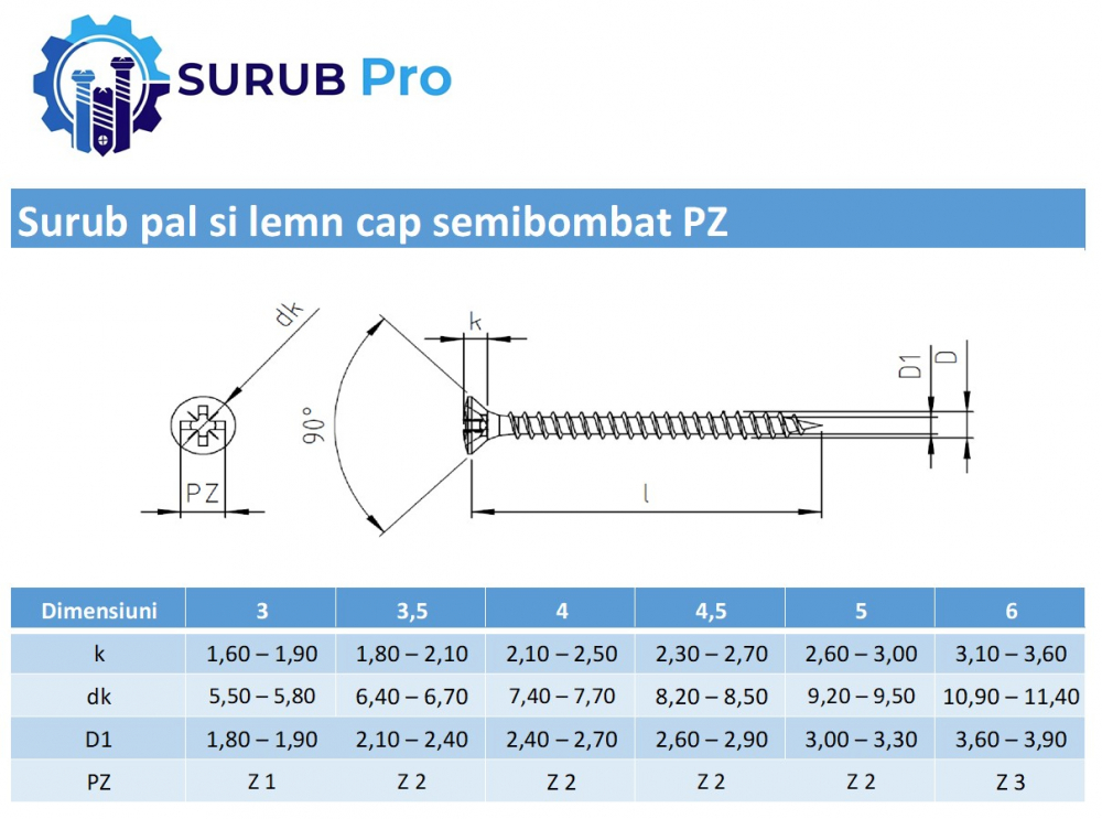 Surub lemn cap semibombat PZ   2.5 x25 otel zincat alb - cutie 1000 buc [2]