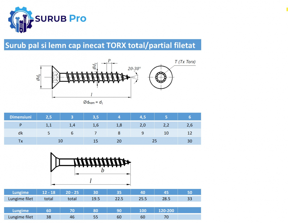 Surub pal si lemn cap inecat TORX   3 x35 zincat galben filet partial - cutie 1000 buc [3]