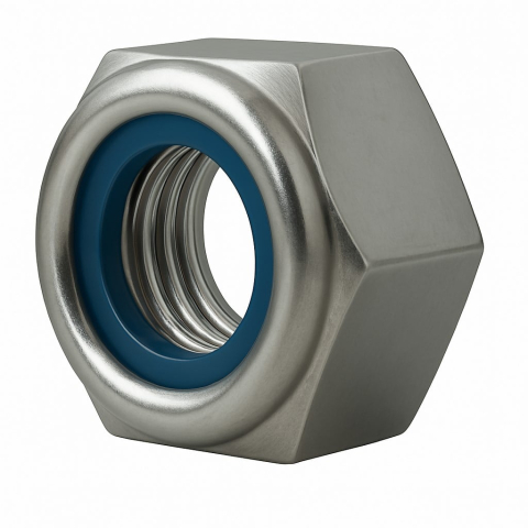 Piulite - Piulita inalta cu autoblocare plastic DIN 982  M5 inox A4  - cutie 200 buc