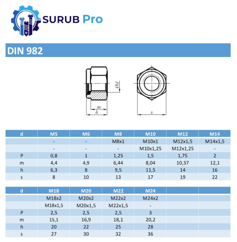 Piulita inalta cu autoblocare plastic DIN 982 maro 8 M8 otel zincat - cutie 500 buc [1]