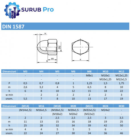 Piulita infundata inalta DIN 1587  M20 inox A2  - cutie 25 buc [2]