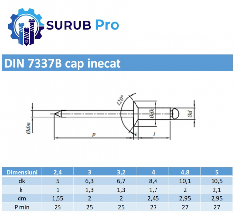 Pop nit cap inecat DIN 7337B  4x10 aluminiu/otel zincat - cutie 500 buc [1]