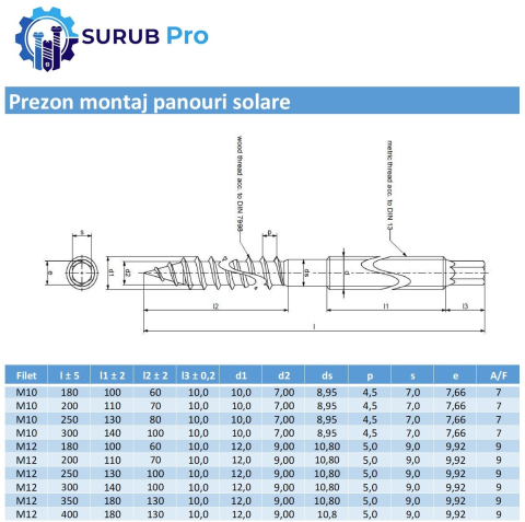 Prezon montaj panouri solare  M12x250 inox A2  - cutie 50 buc [1]