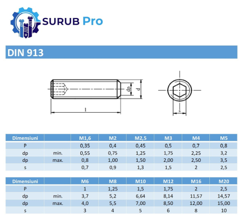 Stift cu imbus si cap plat DIN 913  M3x10 inox A2  - cutie 500 buc [2]
