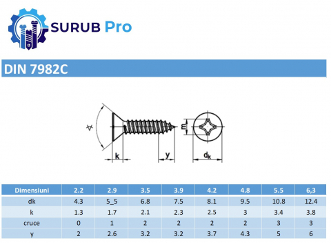 Surub autofiletant cap inecat DIN 7982C  3.9x38 inox A2  - cutie 200 buc [2]