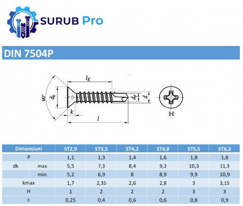 Surub autoforant cap inecat DIN 7504P  3.5x16 inox A2  - cutie 1000 buc [2]