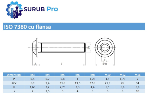 Surub cap bombat imbus ISO 7380 cu flansa10.9 M4x30 otel zincat - cutie 500 buc [2]
