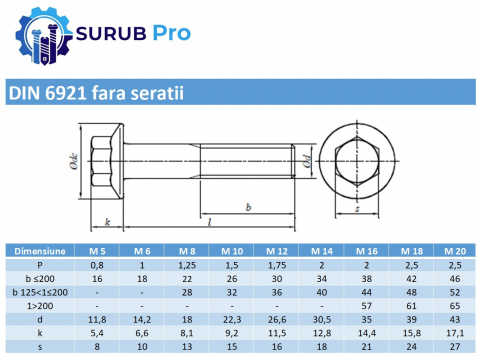 Surub cap hex. si flansa DIN 6921 fara seratii 8.8 M8x70 otel zincat - cutie 100 buc [3]