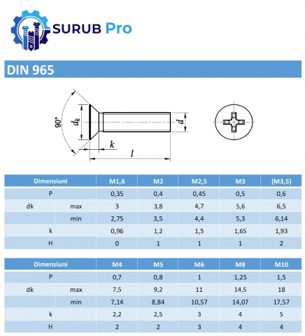 Surub cap inecat cruce DIN 965  M3x5 inox A2  - cutie 500 buc [2]