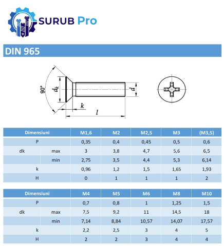 Surub cap inecat cruce DIN 965  M8x90 otel zincat - cutie 100 buc [2]