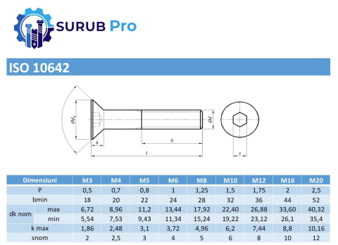 Surub cap inecat locas imbus ISO 10642~ 8.8 M4x10 otel zincat - cutie 500 buc [2]