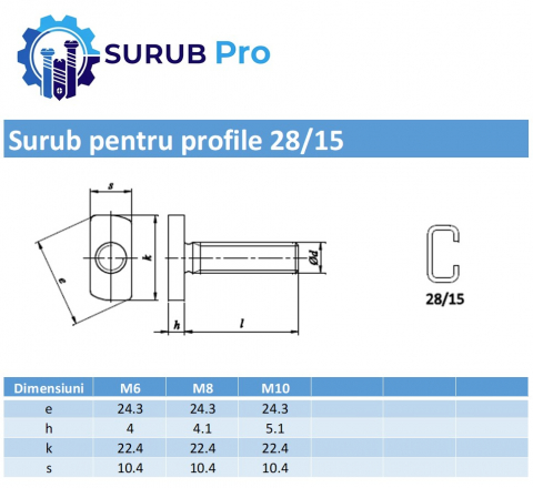 Surub cap T profil Halfen  TIP 28/15  M8x40 inox A2  - cutie 100 buc [1]