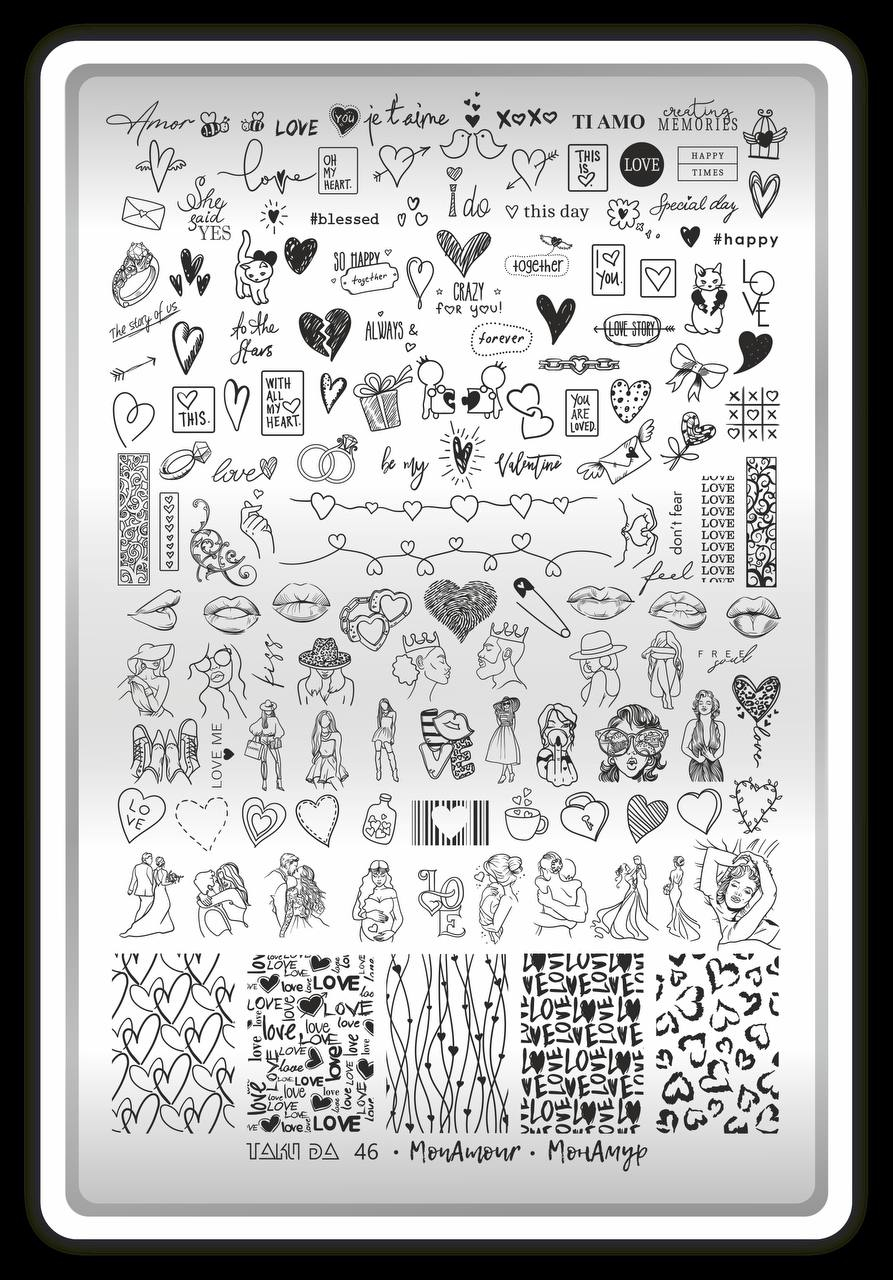 Matriță Nr. 46 Mon Amour – Șablon unghii TakiDa cu modele romantice 10x15 cm [2]
