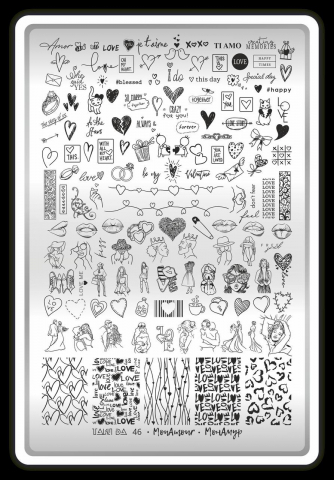 Matriță Nr. 46 Mon Amour – Șablon unghii TakiDa cu modele romantice 10x15 cm [1]