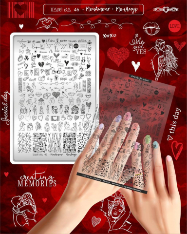 Matrite / Stampile - Matriță Nr. 46 Mon Amour – Șablon unghii TakiDa cu modele romantice 10x15 cm