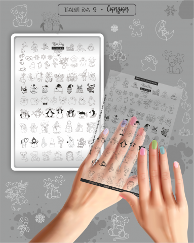 TakiDa - Matriță Nr. 9 Poveste de Iarnă – Șablon metalic TakiDa pentru unghii, modele inspirate din peisaje de iarnă