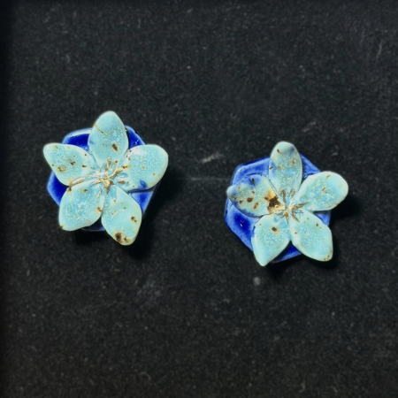 Cercei din porțelan - Blue cherry blossom - produs unicat