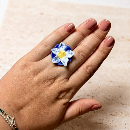 Inele porțelan - Blue sparks ring