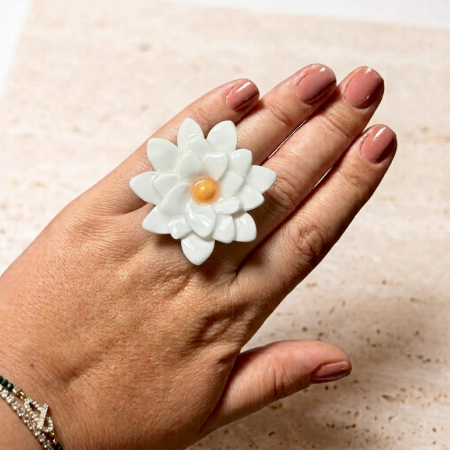 Inele porțelan - Lotus ring - produs unicat