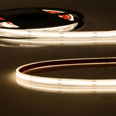 Bandă LED COB 24V, 14.4W/m, 2700K, IP68, 5m, 480 LED/m, rezistență până la 100°C [1]