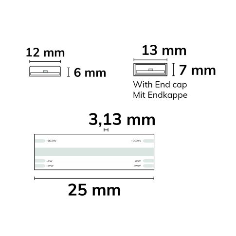 Bandă LED CCT rezistentă la temperaturi înalte – 24V, 10W, IP68, 5m, 640 LED/m [2]