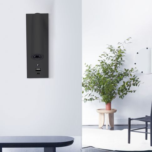 Lampă de citit LED, 3W, neagră, cu porturi de încărcare USB-A și USB-C, lumină alb cald, reglabilă în 3 trepte [1]