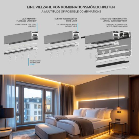 Profil perdea LED CURTAIN Single, alb RAL9010, 200 cm [4]