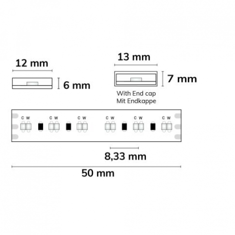 Bandă LED CRI923/950 CCT Flex Stripe, 24V DC, 10W WW + 10W KW, IP68, rolă 5m, 240 LED/m [2]