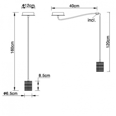 Lampă suspendată metalică neagră, cablu 120cm, 1xE27, fără bec [2]