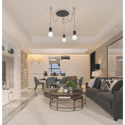 Lampa suspendata rotunda neagra mata,3xE27,fara bec inclus [1]