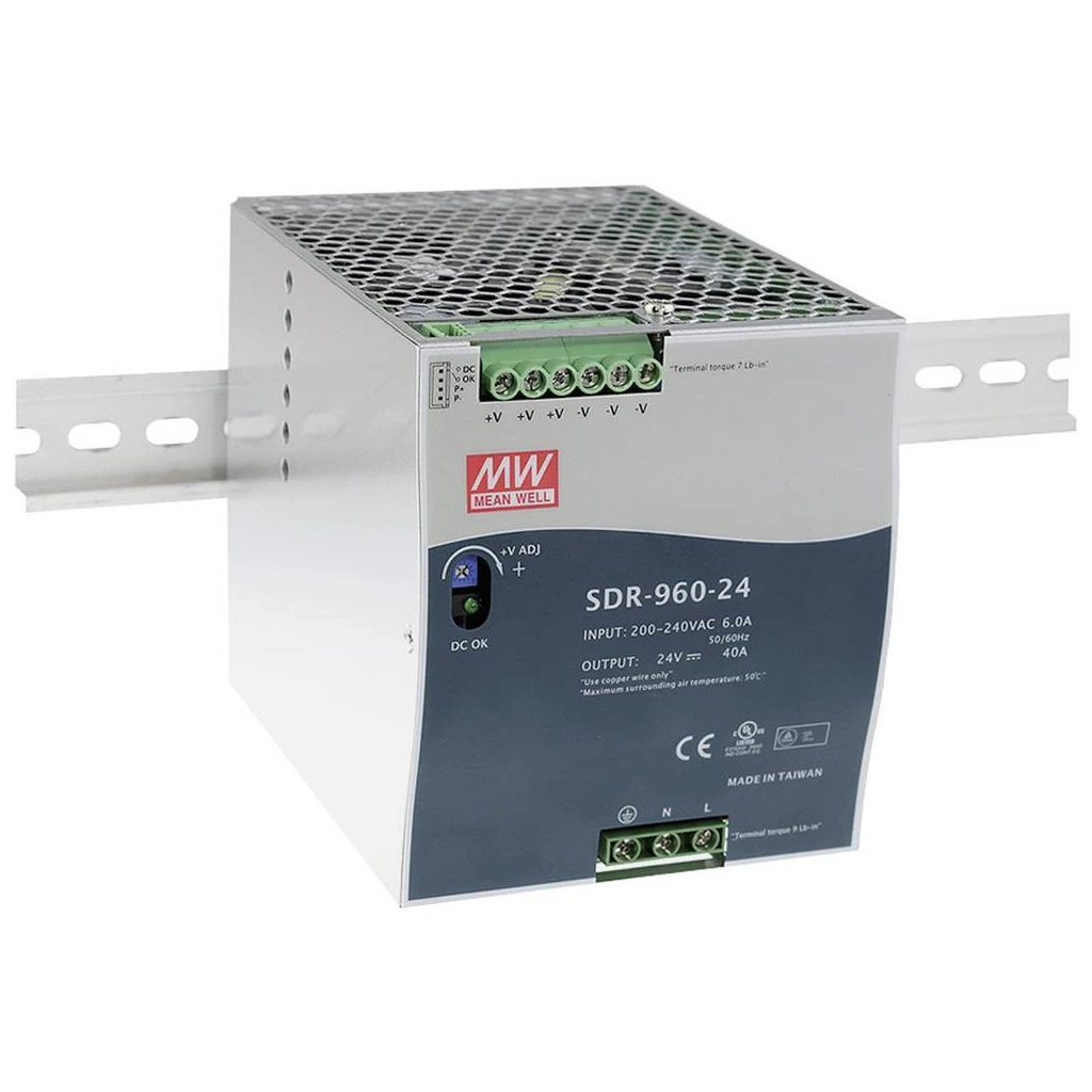 Surse 24V Carcasa Metalica - Meanwell SDR-960-24 Sursă de alimentare pe șină DIN, 24V/DC, 960W, 40A, PFC